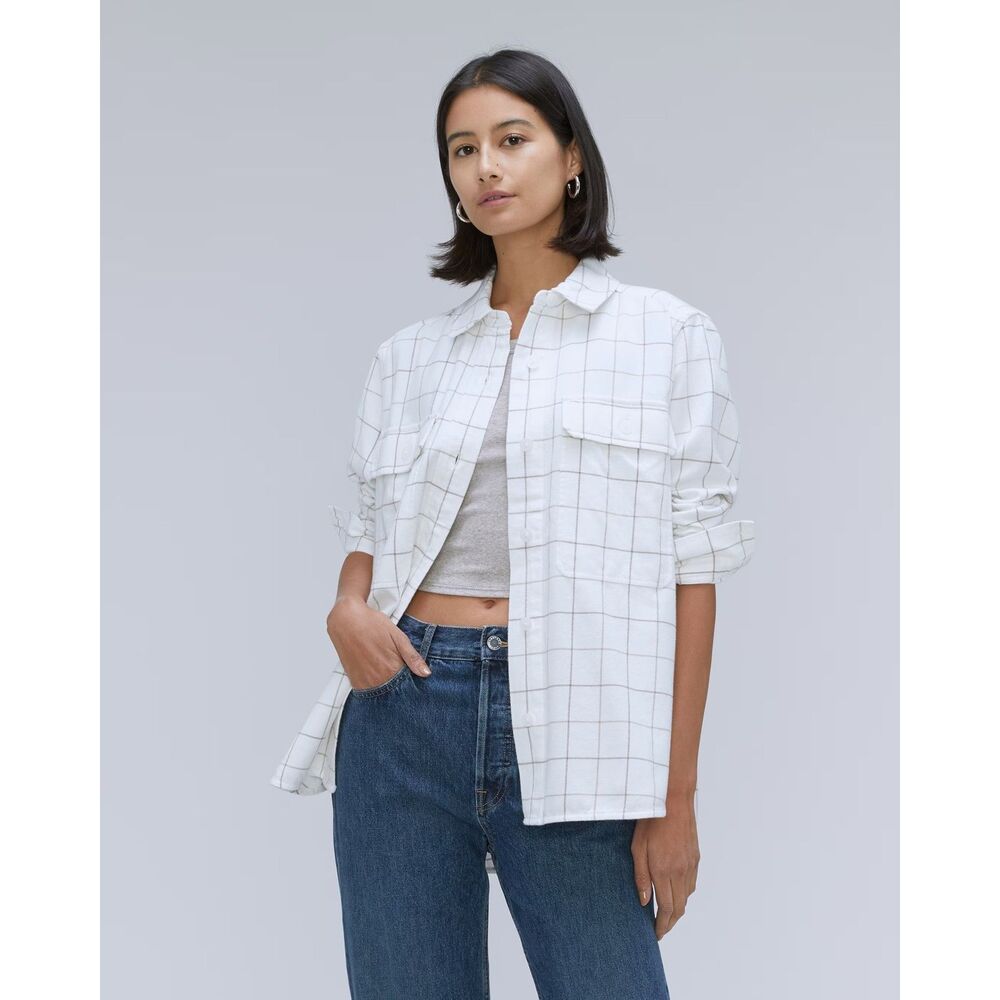 Everlane Classic Cotton Flannel Shirt in Canvas Tan Plaid